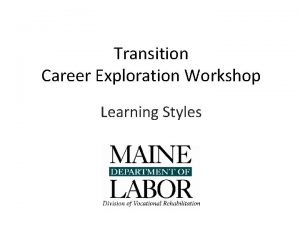 Transition Career Exploration Workshop Learning Styles How do