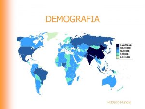 DEMOGRAFIA Poblaci Mundial DEMOGRAFIA La demografia s la