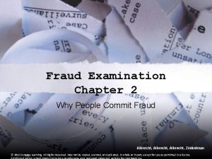 Fraud Examination Chapter 2 Why People Commit Fraud