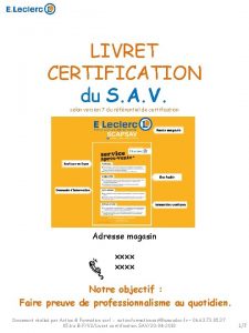 LIVRET CERTIFICATION du S A V selon version