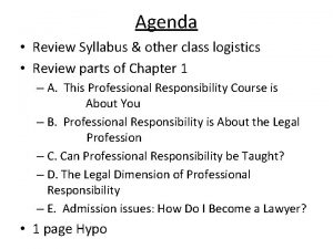 Agenda Review Syllabus other class logistics Review parts