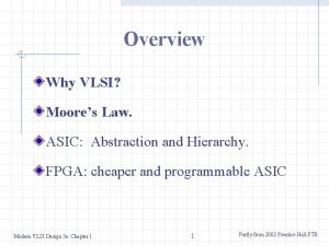 Overview Why VLSI Moores Law ASIC Abstraction and