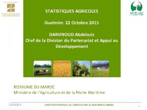 STATISTIQUES AGRICOLES Guelmim 22 Octobre 2015 DARHNOUD Abdelaziz