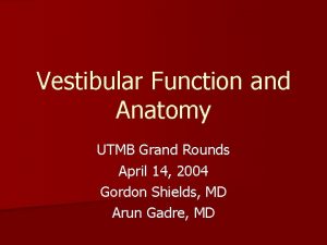 Vestibular Function and Anatomy UTMB Grand Rounds April