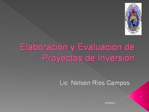 Elaboracin y Evaluacin de Proyectos de Inversin Lic