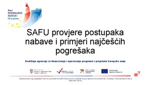 SAFU provjere postupaka nabave i primjeri najeih pogreaka