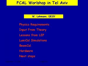 FCAL Worlshop in Tel Aviv W Lohmann DESY