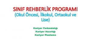 SINIF REHBERLK PROGRAMI Okul ncesi lkokul Ortaokul ve