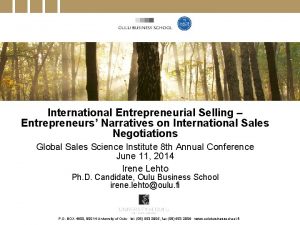 International Entrepreneurial Selling Entrepreneurs Narratives on International Sales
