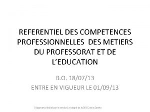 REFERENTIEL DES COMPETENCES PROFESSIONNELLES DES METIERS DU PROFESSORAT