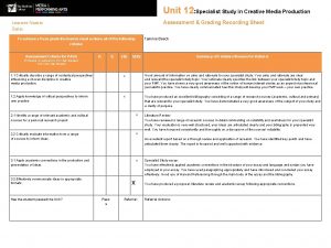 Unit 12 Specialist Study in Creative Media Production