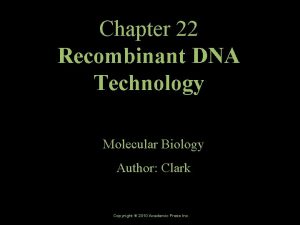 Chapter 22 Recombinant DNA Technology Molecular Biology Author