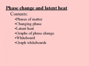 Phase change and latent heat Contents Phases of
