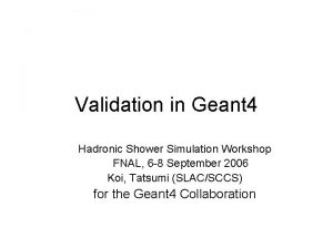 Validation in Geant 4 Hadronic Shower Simulation Workshop