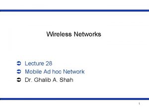 Wireless Networks Lecture 28 Mobile Ad hoc Network