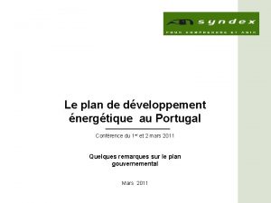 Le plan de dveloppement nergtique au Portugal Confrence