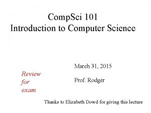 Comp Sci 101 Introduction to Computer Science March