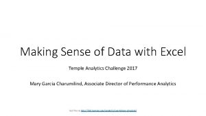 Making Sense of Data with Excel Temple Analytics