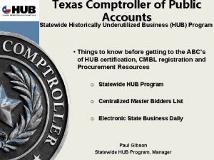 Texas Comptroller of Public Accounts Statewide Historically Underutilized