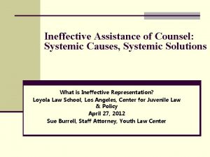 Ineffective Assistance of Counsel Systemic Causes Systemic Solutions