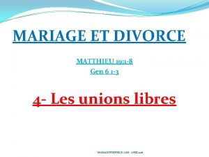 MARIAGE ET DIVORCE MATTHIEU 19 1 8 Gen