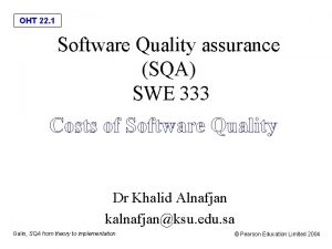 OHT 22 1 Software Quality assurance SQA SWE