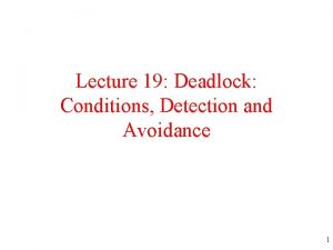 Lecture 19 Deadlock Conditions Detection and Avoidance 1