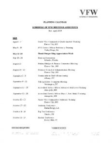 VFW VETERANSOFFOREIGNWARS PLANNING CALENDAR SCHEDULE OF VFW MEETINGS