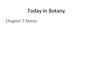 Today in Botany Chapter 7 Notes Botany Chapter