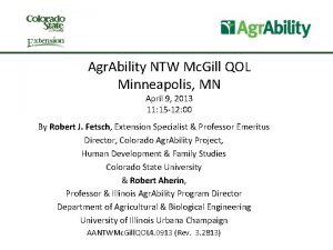 Agr Ability NTW Mc Gill QOL Minneapolis MN