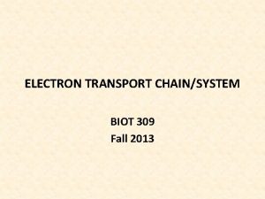 ELECTRON TRANSPORT CHAINSYSTEM BIOT 309 Fall 2013 Electron