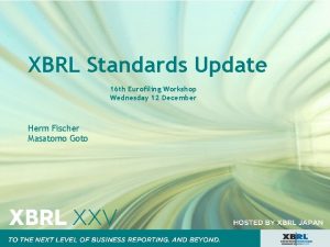 XBRL Standards Update 16 th Eurofiling Workshop Wednesday