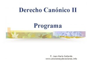 Derecho Cannico II Programa P Juan Mara Gallardo