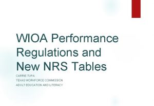 WIOA Performance Regulations and New NRS Tables CARRIE