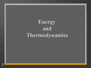 Energy and Thermodynamics 1 Energy is The ability