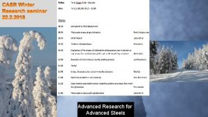 Advanced Research for Advanced Steels CASR Winter seminar