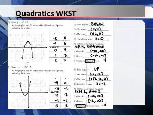 Quadratics WKST Quadratics WKST 9 Quadratics WKST x2