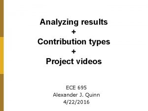Analyzing results Contribution types Project videos ECE 695