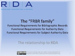 The FRBR family Functional Requirements for Bibliographic Records