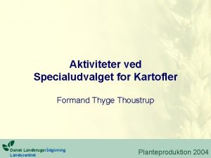 Aktiviteter ved Specialudvalget for Kartofler Formand Thyge Thoustrup