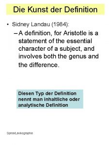 Die Kunst der Definition Sidney Landau 1984 A