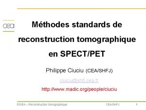 Mthodes standards de reconstruction tomographique en SPECTPET Philippe