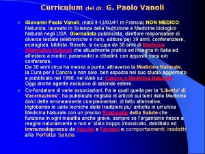 Curriculum del dr G Paolo Vanoli Giovanni Paolo