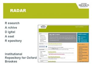 RADAR R esearch A rchive D igital A