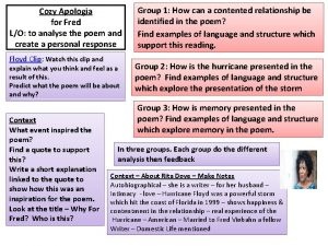 Cozy Apologia for Fred LO to analyse the