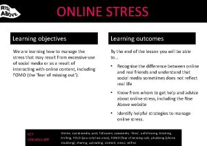 ONLINE STRESS Learning objectives Learning outcomes We are