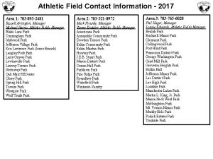 Athletic Field Contact Information 2017 Area 1 703