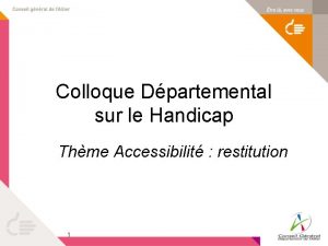 Colloque Dpartemental sur le Handicap Thme Accessibilit restitution