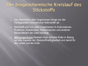 Der biogeochemische Kreislauf des Stickstoffs Das Wachstum aller