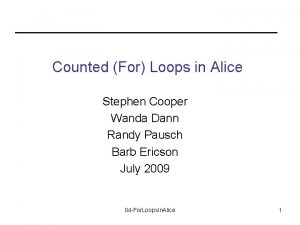 Counted For Loops in Alice Stephen Cooper Wanda